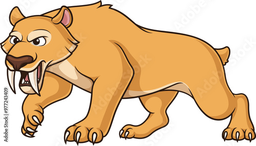 Cartoon fierce saber tooth cat vector illustration
