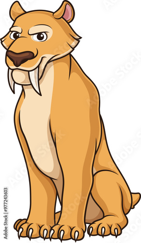 Cartoon saber tooth cat sitting vector illustration