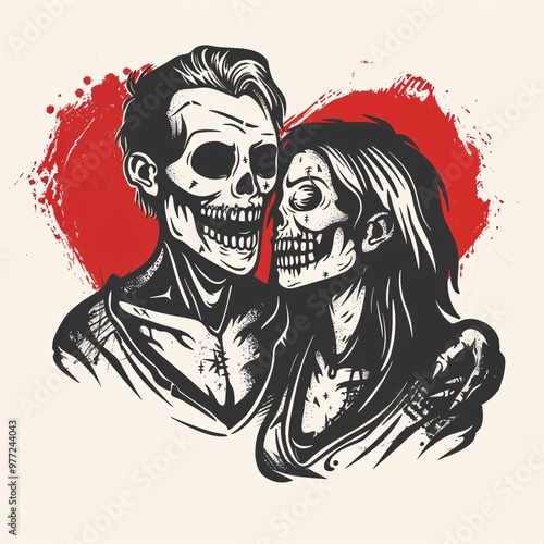 A Man And Woman With Skulls On Their Faces, a high resolution AI illustration