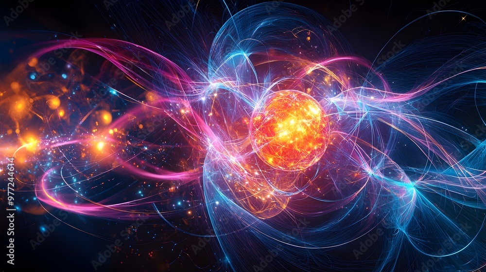 Vibrant Quantum Entanglement Visualization - Abstract Digital Art Representation of Quantum Vibrant Quantum Entanglement Visualization - Abstract Digital Art Representation of Quantum