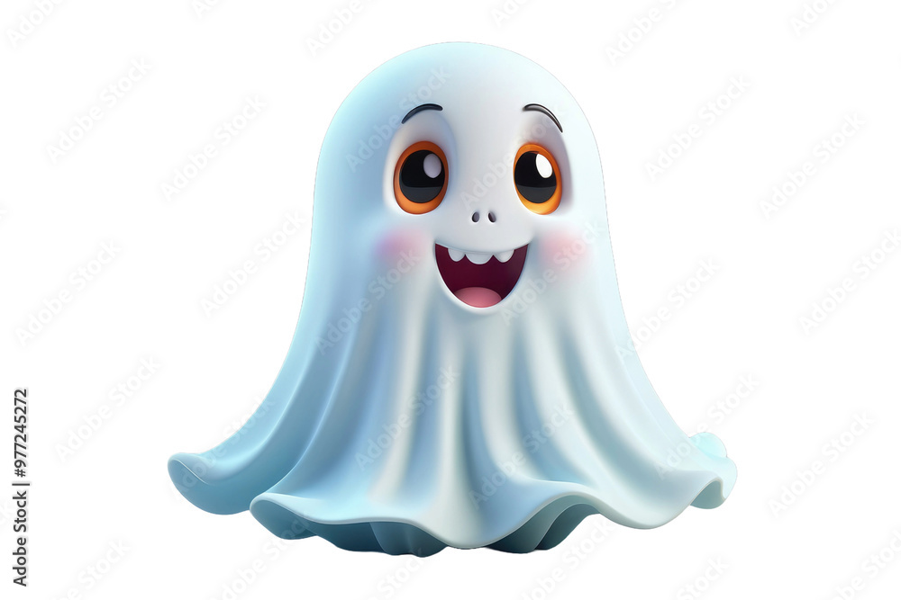 3D high-quality model of a cute cartoon ghost, centered on a stark white background, casting gentle shadows with soft edges, simplistic, vibrant colors, designed for a child-friendly audience 3D high-quality model of a cute cartoon ghost, centered on a stark white background, casting gentle shadows with soft edges, simplistic, vibrant colors, designed for a child-friendly audience