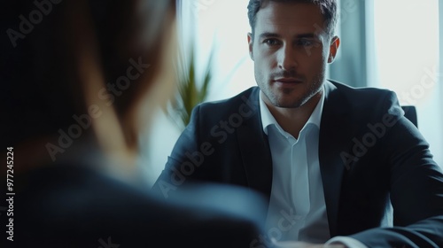 A recruitment agency close-up, emphasizing a recruiter explaining job openings to a candidate.