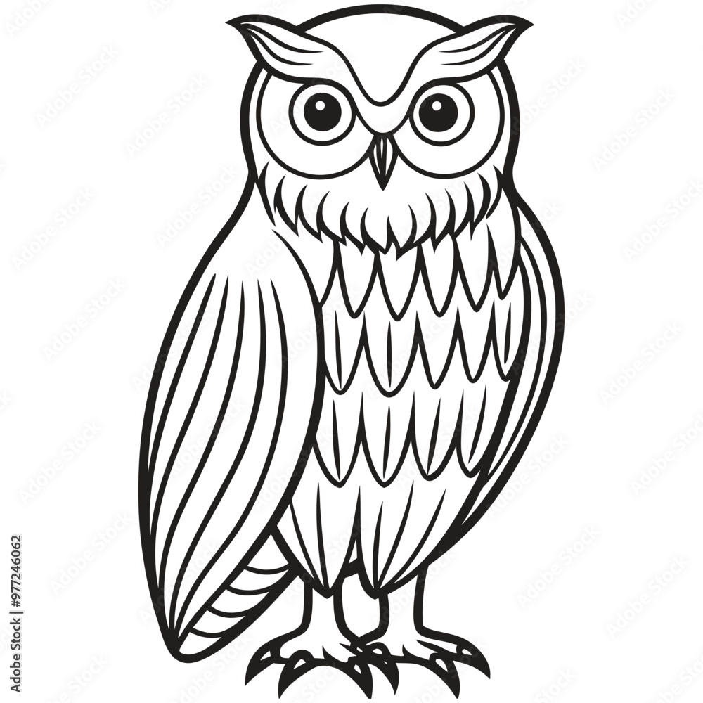 Fototapeta premium A black and white drawing of an owl with a black and white pattern