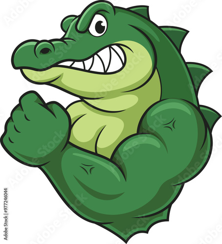 Cartoon strong crocodile mascot character vector illustration