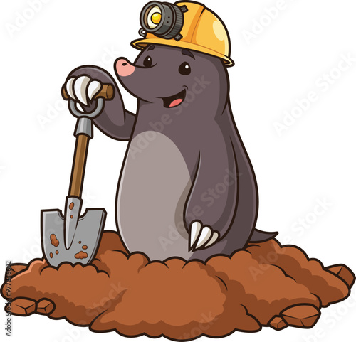 Cartoon mole miner in hole vector illustration