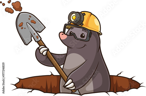 Cartoon mole digging hole vector illustration