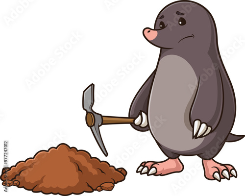Cartoon disappointed mole character vector illustration