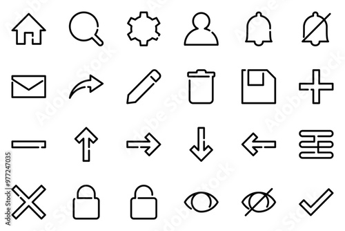 UI icon set with one line style symbol collection for web