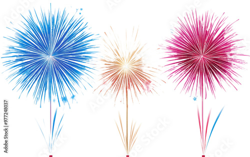 Fireworks in the Night Sky on white background,png photo