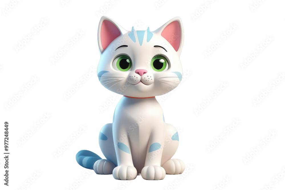 Cartoon-style cute cat sitting, 3D high-quality model, centered on stark white background, casts gentle shadows beneath, soft edges define its simplistic design suitable for a child-friendly character Cartoon-style cute cat sitting, 3D high-quality model, centered on stark white background, casts gentle shadows beneath, soft edges define its simplistic design suitable for a child-friendly character