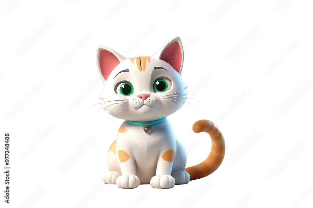 Cartoon-style cute cat sitting, 3D high-quality model, centered on stark white background, casts gentle shadows beneath, soft edges define its simplistic design suitable for a child-friendly character Cartoon-style cute cat sitting, 3D high-quality model, centered on stark white background, casts gentle shadows beneath, soft edges define its simplistic design suitable for a child-friendly character