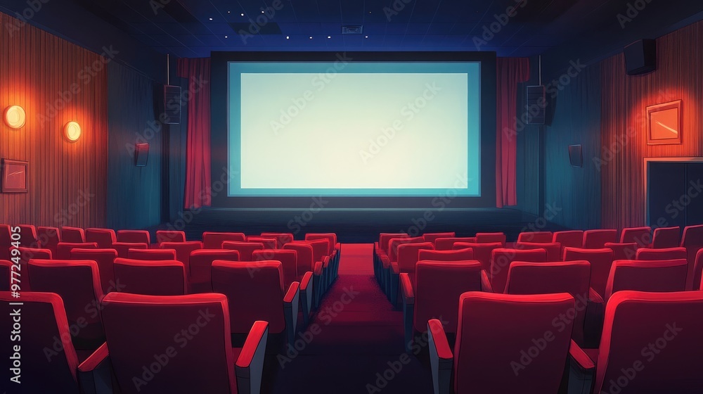 A quiet movie theater with red seats and a large screen, evoking a sense of anticipation for the upcoming film. A quiet movie theater with red seats and a large screen, evoking a sense of anticipation for the upcoming film.