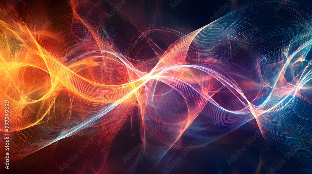 Fototapeta premium Superposition of Vibrant Quantum Waves Symbolizing Mechanics Concept