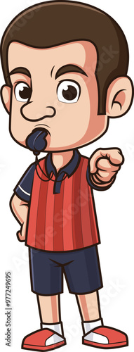 Cartoon soccer referee pointing vector illustration
