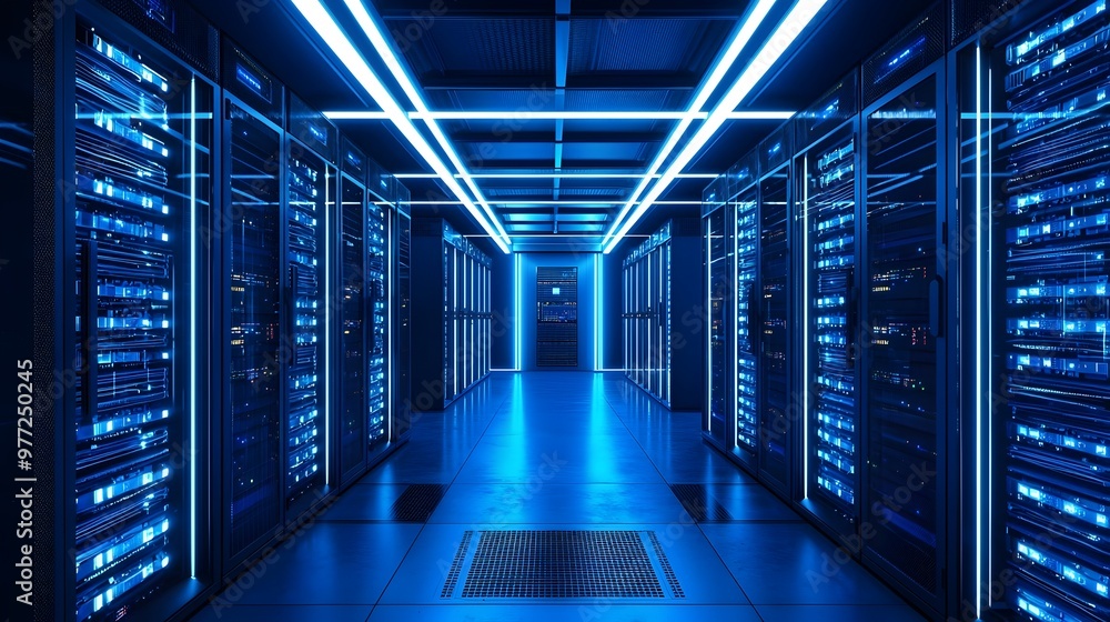Futuristic Quantum Computing Data Center with Advanced Servers and Cooling Systems Futuristic Quantum Computing Data Center with Advanced Servers and Cooling Systems