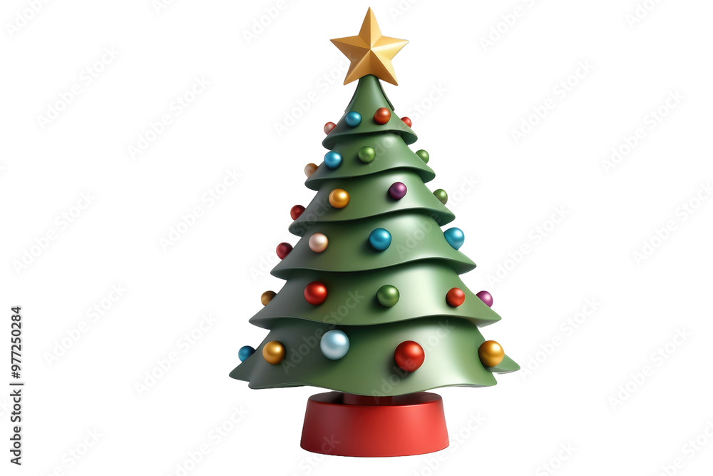 Holiday cartoon Christmas tree, charmingly simplified for a child-friendly appeal, steals the limelight in 3D quality, masterfully rendered against a stark white, devoid of distraction Holiday cartoon Christmas tree, charmingly simplified for a child-friendly appeal, steals the limelight in 3D quality, masterfully rendered against a stark white, devoid of distraction