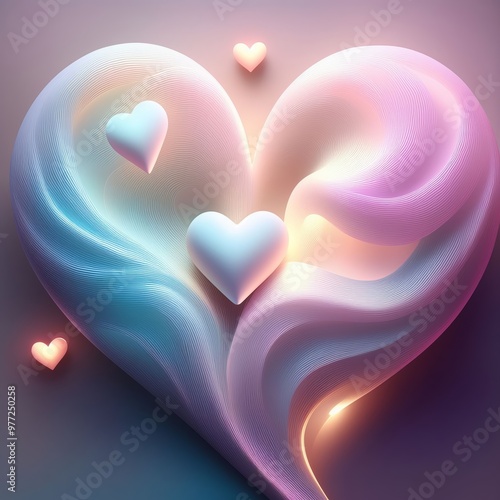 Abstract Love Representation with Merging Hearts in Soft Pastel Colors