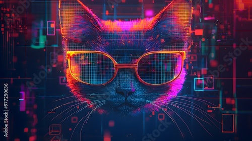 Stylized Digital Representation of Schrdinger's Cat Quantum Computing Thought Experiment Playful photo