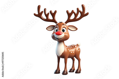 Reindeer cartoon styled character, 3D, high quality model, centered on stark white background, gentle shadow casting, soft edges, simplistic yet child-friendly, vibrant colors