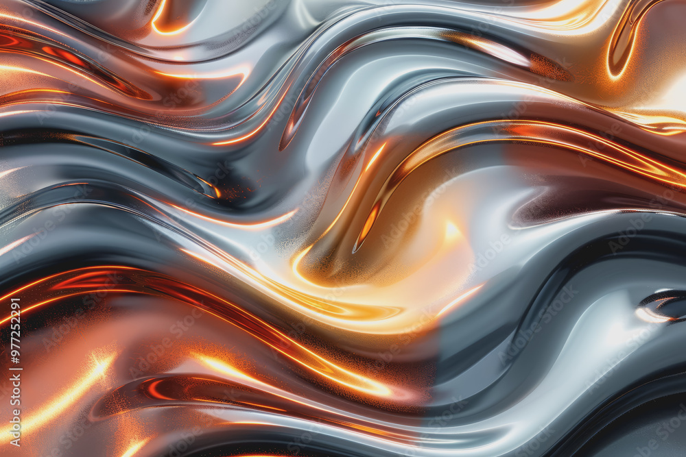 Fototapeta premium , abstract background with dark and orange metallic waves.