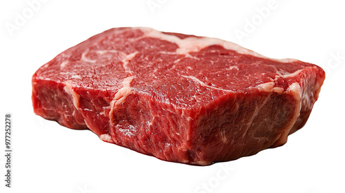 a raw meat steak with rich red color and marbled fat, isolated on a bright transparent background