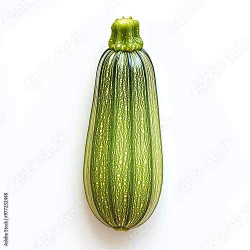 131. A bright green zucchini isolated on a pristine white background