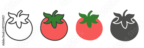 Tomato in different styles. Tomato icons. A set of different tomatoes.