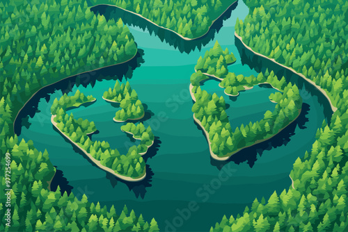 Aerial View of a Serene River Flowing Through a Lush Forest