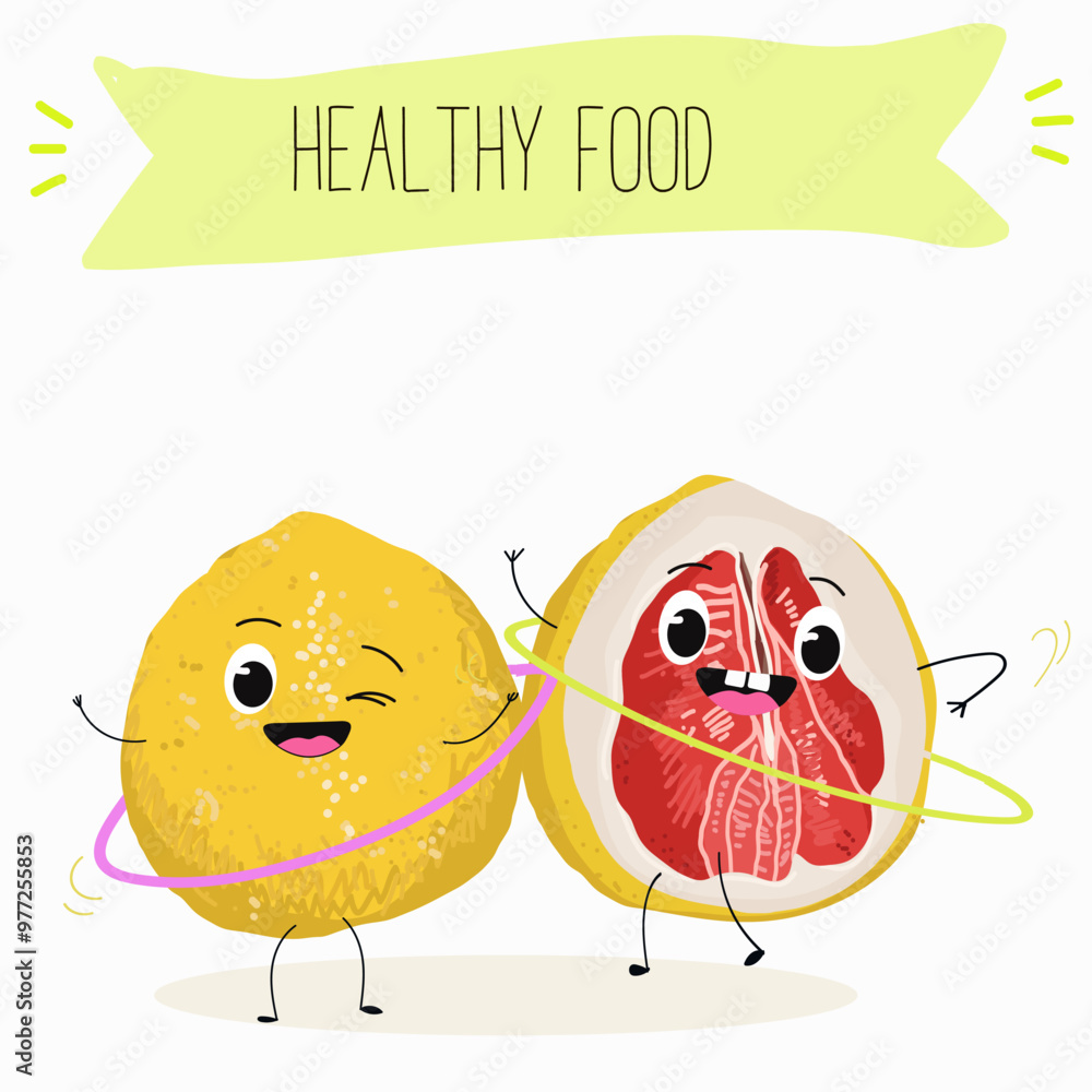 Funny fruity grapefruit characters. Comic elements, hand drawn style. Vector illustration for stickers, posters, prints. Funny fruits. Funny fruity grapefruit characters. Comic elements, hand drawn style. Vector illustration for stickers, posters, prints. Funny fruits.