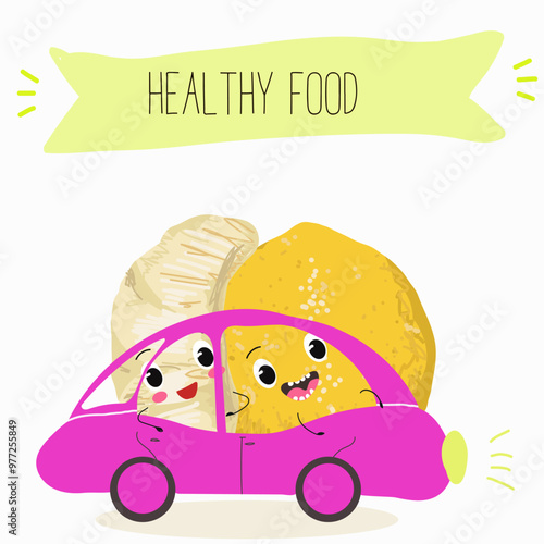 Funny fruity grapefruit characters. Comic elements, hand drawn style. Vector illustration for stickers, posters, prints. Funny fruits.