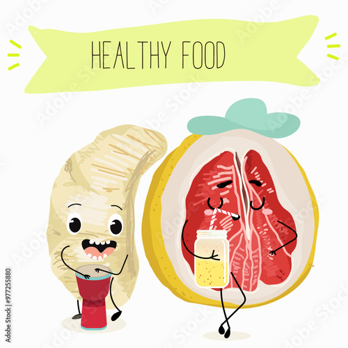 Pomelo fruit, tropical exotic citrus, vector isolated food icon, funny character. Pummelo or shaddock fruits , tropic farm juicy exotic fruits harvest, sweet fruity dessert. Hand drawn vector.