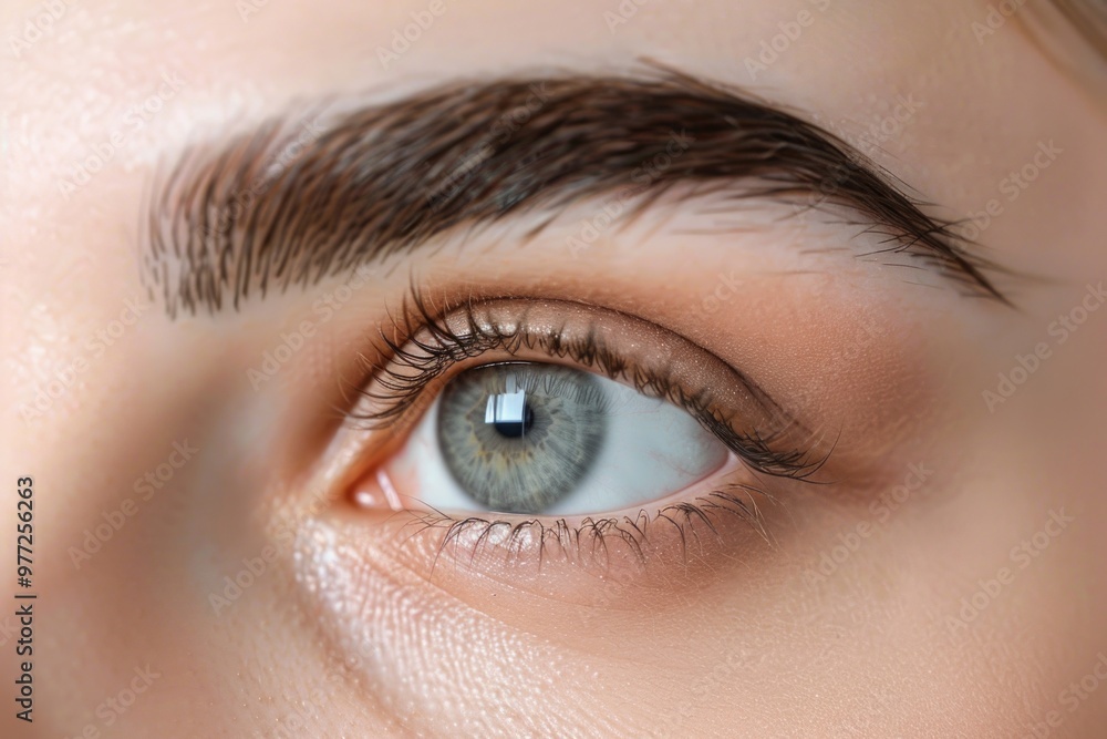 Obraz premium Close-up shot of a woman's blue eye with detailed features