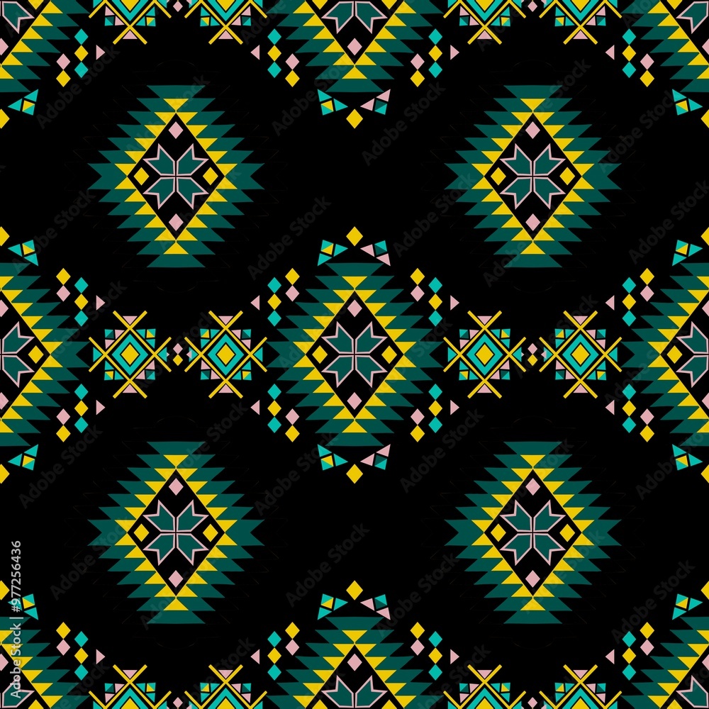 traditional tribal African ethnic fabric patterns in green tones ...