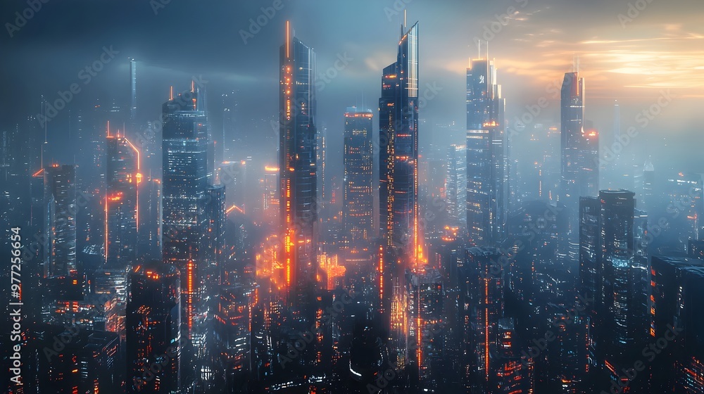 Fototapeta premium Futuristic Cityscape Powered by Clean Energy Grids and Sustainable Urban Technology