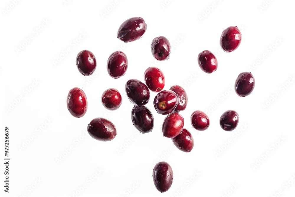 Fresh cranberries arranged on a clean white surface, perfect for food styling or photography Fresh cranberries arranged on a clean white surface, perfect for food styling or photography