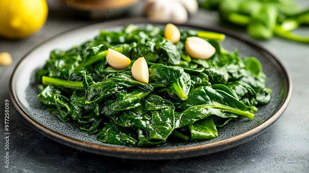 sautéed spinach with garlic, served as a clean and healthy sautéed spinach with garlic, served as a clean and healthy