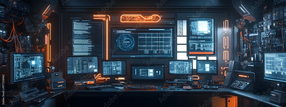 High-tech security system with digital technology and cyber background High-tech security system with digital technology and cyber background