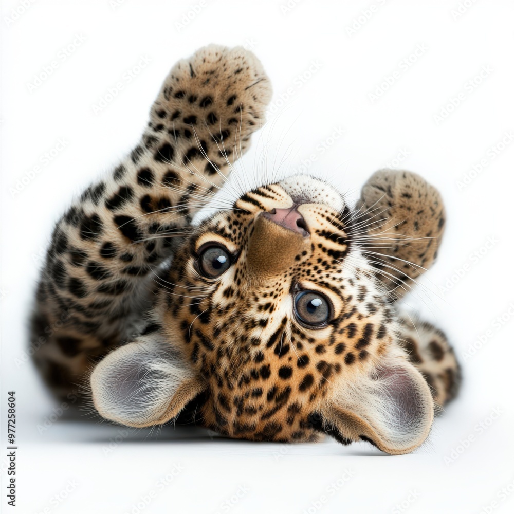 A playful leopard cub with striking eyes, showcasing its unique spotted fur and lively personality. A playful leopard cub with striking eyes, showcasing its unique spotted fur and lively personality.