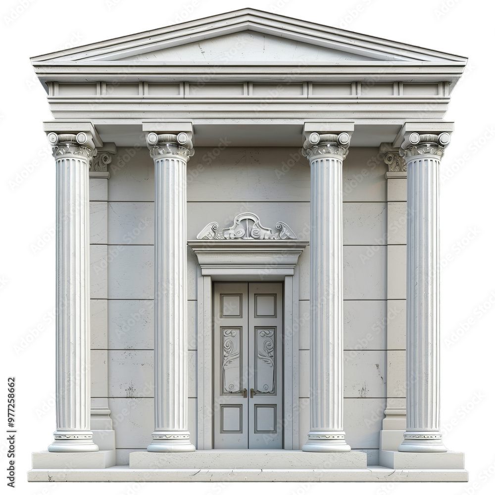 Obraz premium Classical style building facade with four ionic columns and a doorway featuring floral relief sculptures