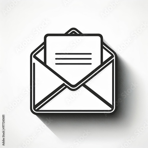 Minimalistic Illustration of an Open Envelope with Inserted Letter, Featuring Clean Lines and a Neutral Color Palette on a White Background, Symbolizing Communication, Correspondence Digital Messaging