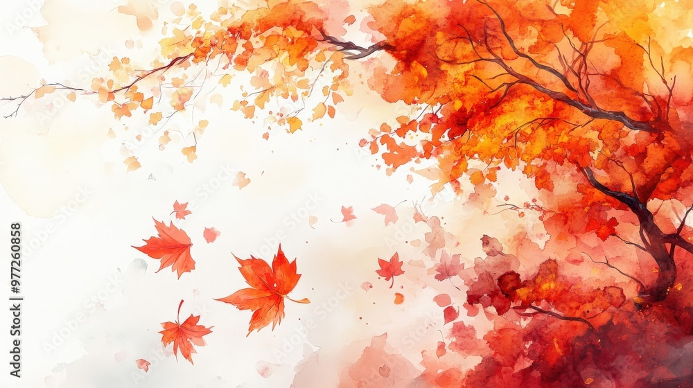 Watercolor Maple Leaves in Autumn Breeze on White Background Watercolor Maple Leaves in Autumn Breeze on White Background
