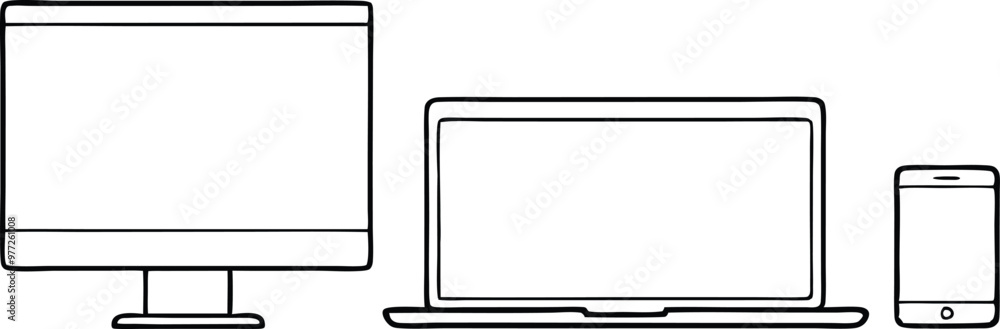 Obraz premium Set of device line icon. Computer, laptop, tablet pc and phone set