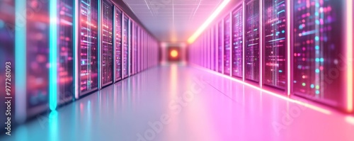 Quantum AI cloud integration, holographic data centers, neon-lit networks