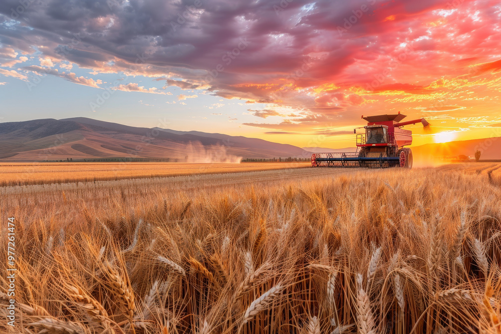 Fototapeta premium Sunset Wheat Field Harvest