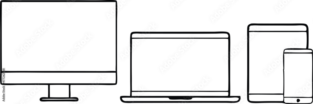 Set of device line icon. Computer, laptop, tablet pc and phone set Set of device line icon. Computer, laptop, tablet pc and phone set