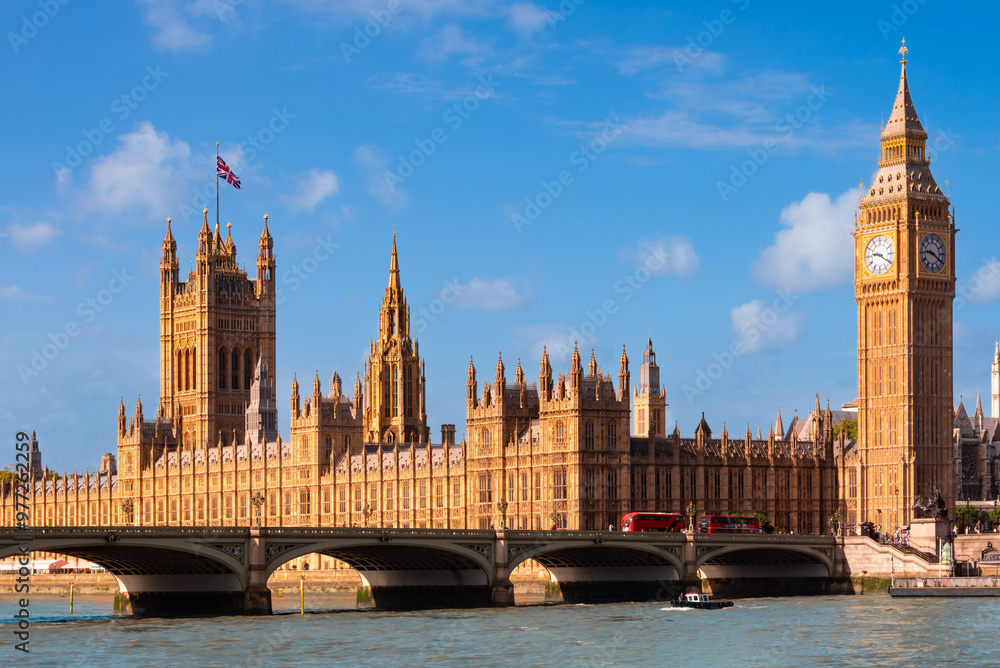 Houses of parliament and Big Ben in London, England. Famous landmark and tourist attraction Houses of parliament and Big Ben in London, England. Famous landmark and tourist attraction