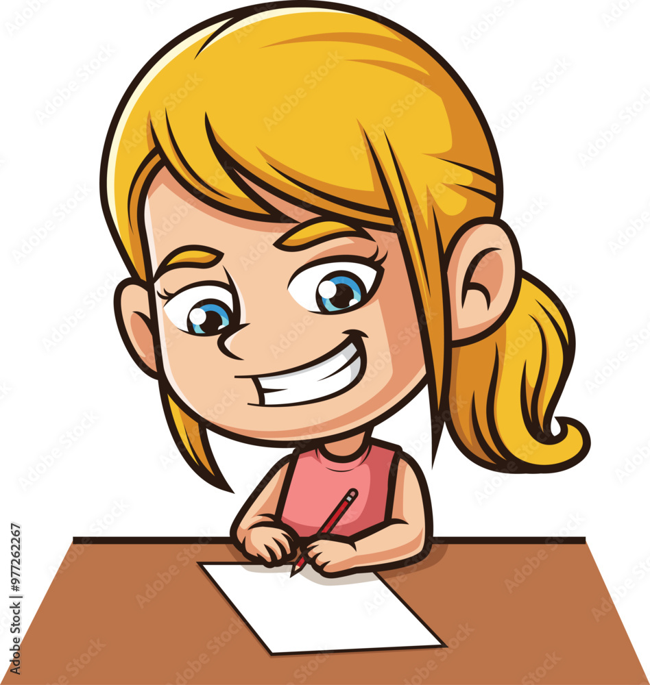 Cartoon caucasian girl doing homework vector illustration Cartoon caucasian girl doing homework vector illustration