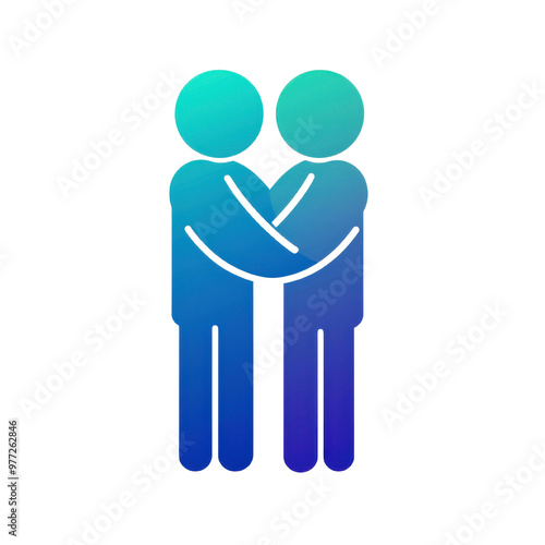 Stylized illustration of two figures hugging, symbolizing love, unity, and connection in a modern design.