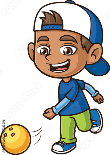 Cartoon hispanic boy bowling vector illustration