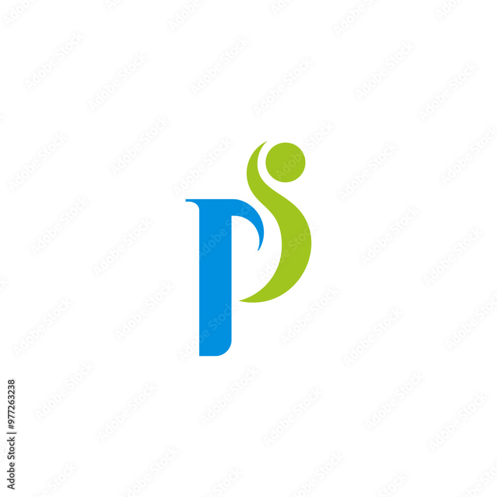 P initial alphabet letter logo with swoosh man, green blue P initial alphabet letter logo with swoosh man, green blue